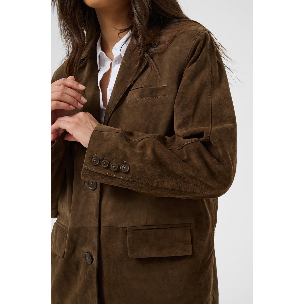 Veste en cuir marron carafe, KAFFE