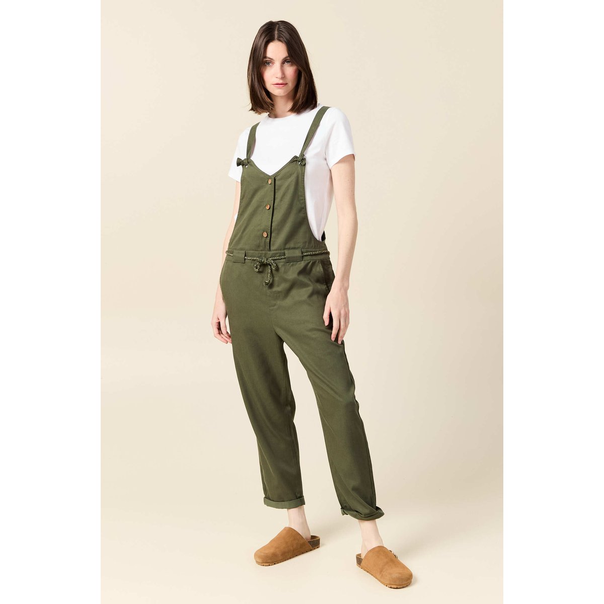 Salopette fluide boutonnée vert foncé, BONOBO