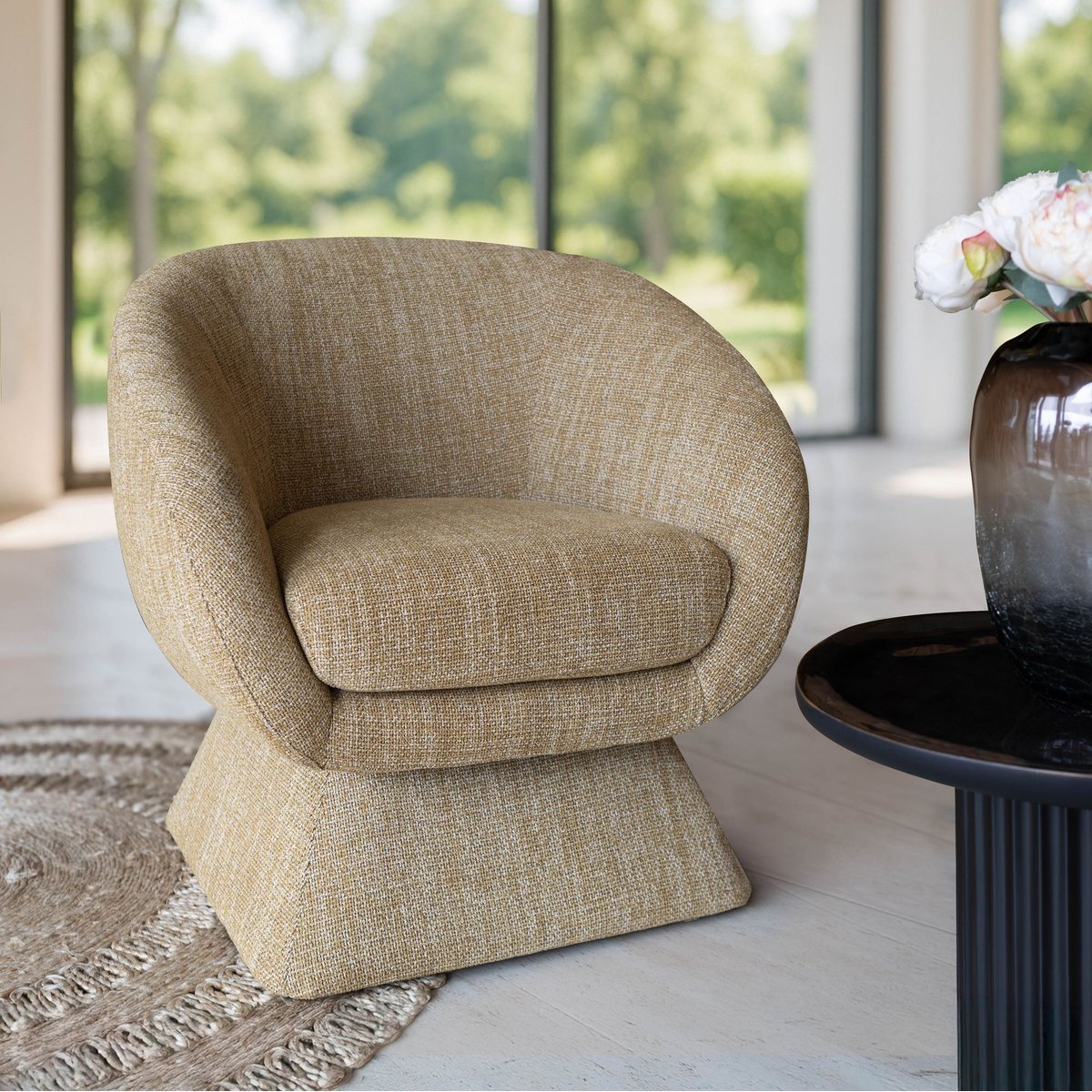 Fauteuil pivotant en tissus, SIXTIES jaune, NOW'S HOME
