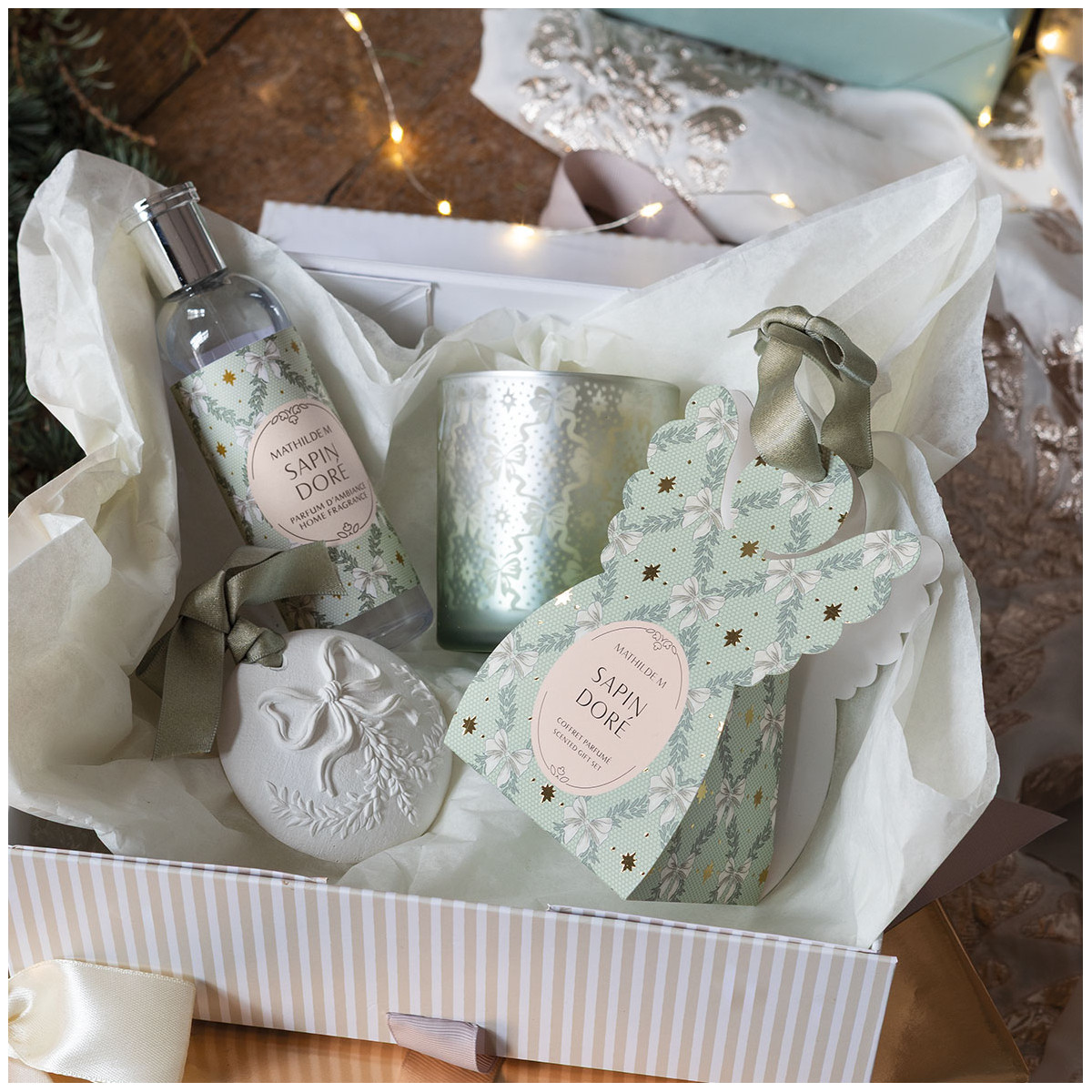 Coffret Surprises Ange parfum Musc Irisé RUBANS DE FÊTE bleu, MATHILDE M