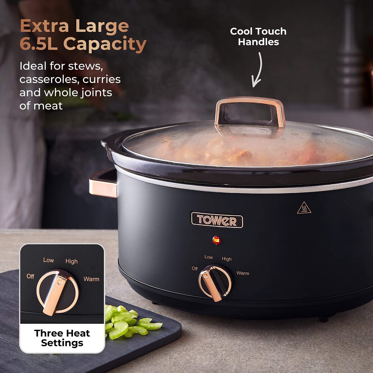 Cavaletto 6.5L Slow Cooker - T16043 black, TOWER