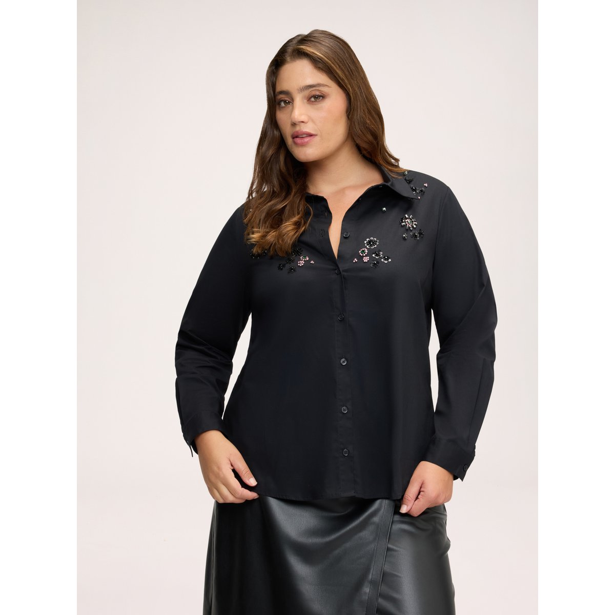 Chemise avec applications bijoux noir, FIORELLA RUBINO