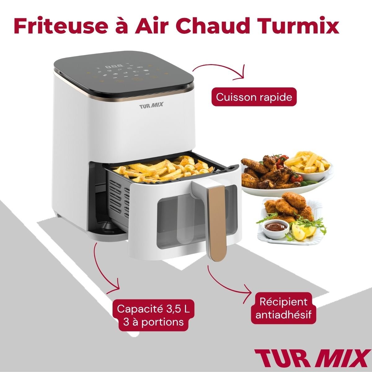 Friteuse à air chaud 3,5 L blanc, ROTEL