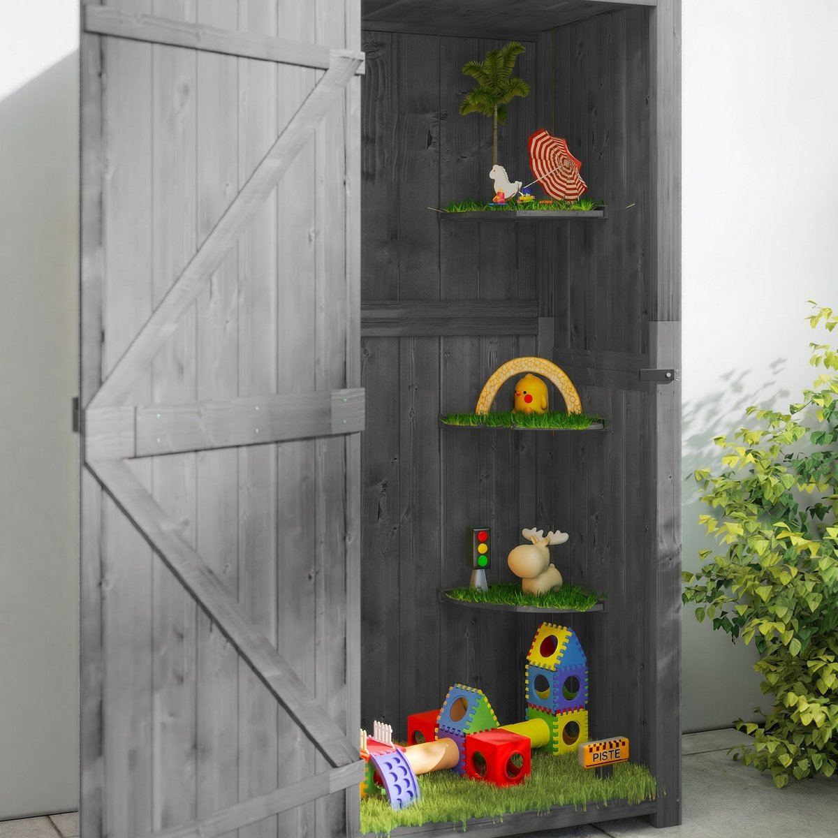 Abri de jardin Bois Bleu clair gris, OUTSUNNY