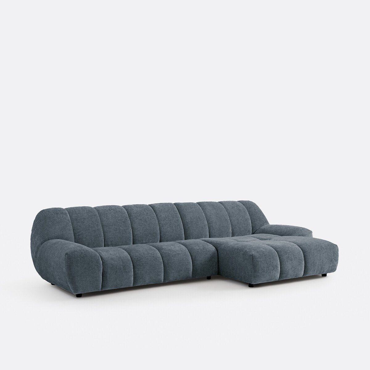 Canapé d'angle droit, 4 places, en velours épais, NURIA bleu, LA REDOUTE INTERIEURS