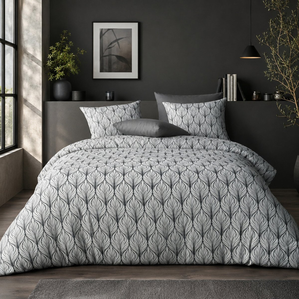 Parure housse de couette en microfibre, MUCHA gris, C DESIGN HOME TEXTILE