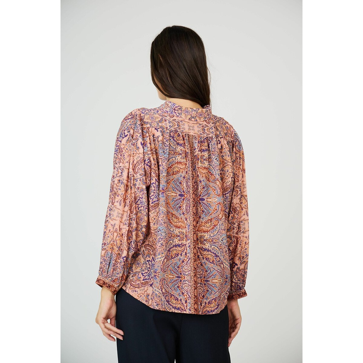 Tribal Print Blouse with Shirt Collar pink, SEE U SOON