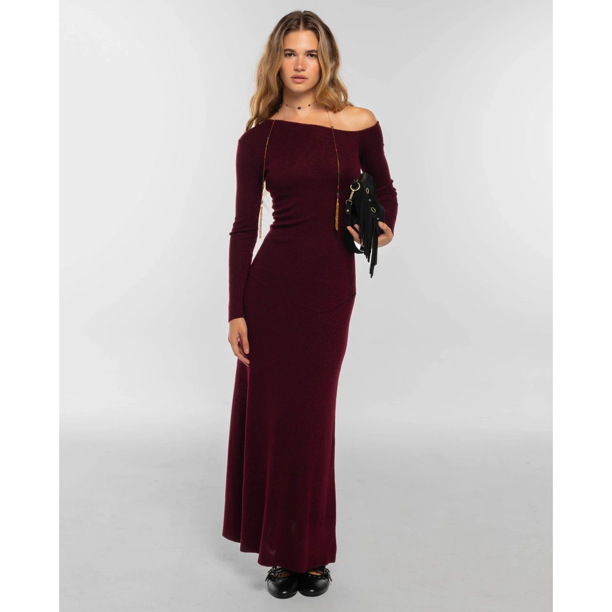 Robe en maille asymétrique bordeaux, THE-ARE