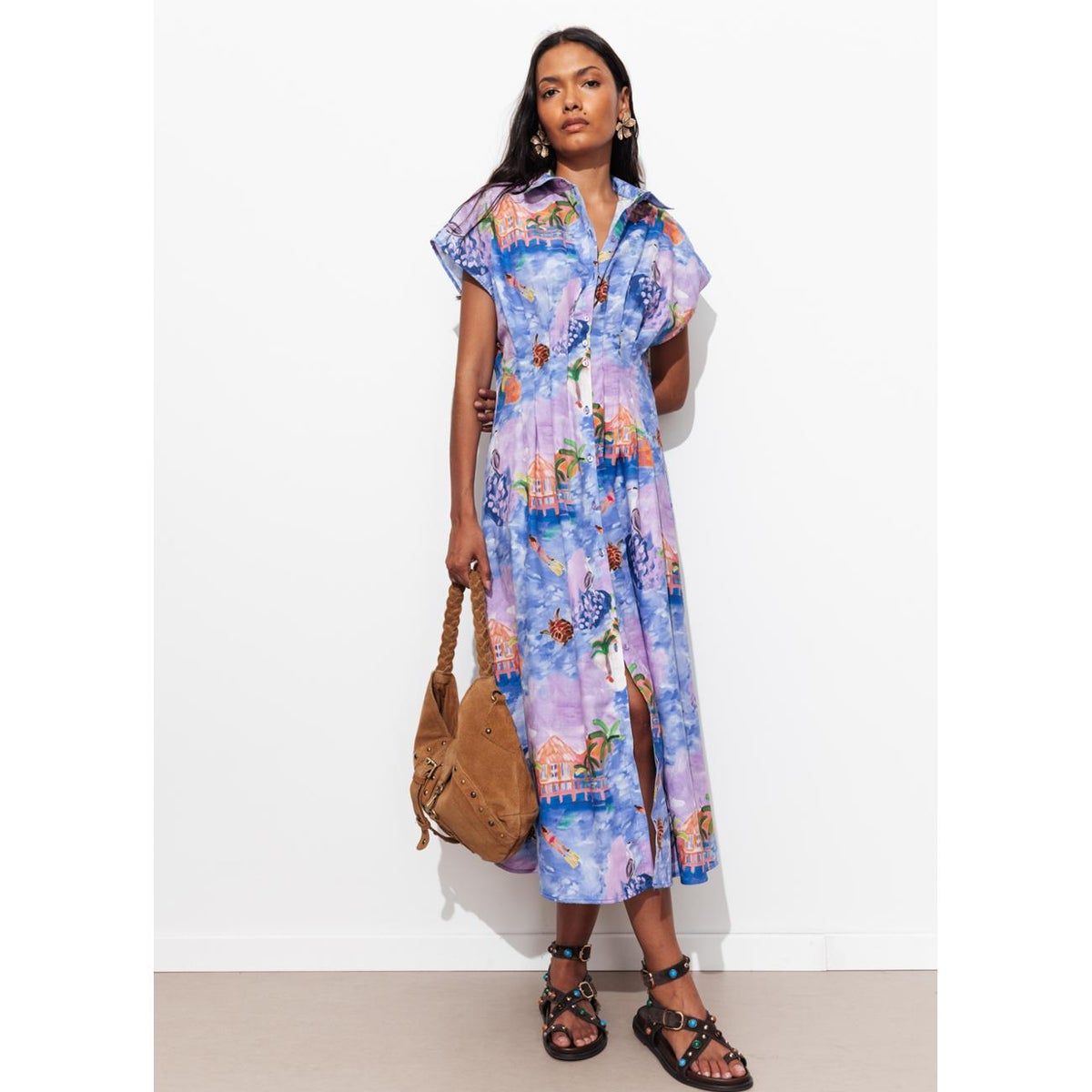 Robe-chemise motif paysage imprimé bleu, PROMOD