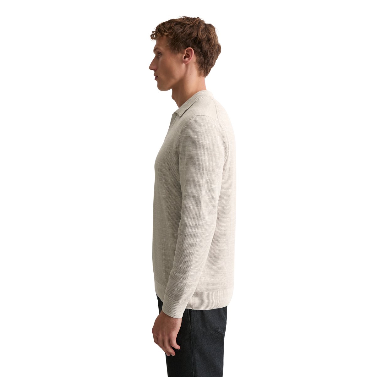 Pull polo regular en piqué de coton bio beige, MARC O'POLO