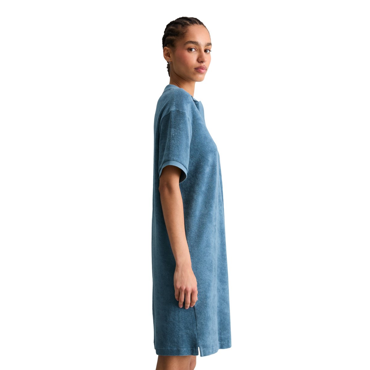 DfC Robe polo en éponge regular en coton organique bleu moyen, MARC O’POLO DENIM