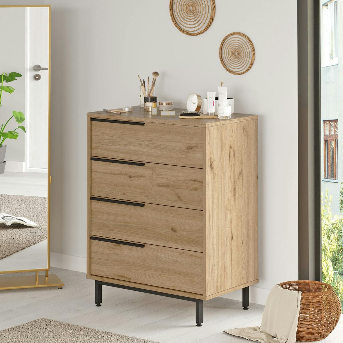 Commode haute 4 tiroirs JENA chêne, PIER IMPORT