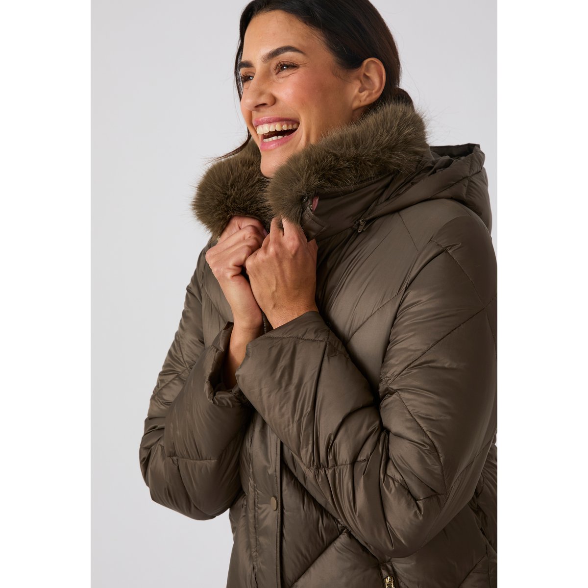 Maxi-doudoune brillante Thermolactyl vert taupe, DAMART