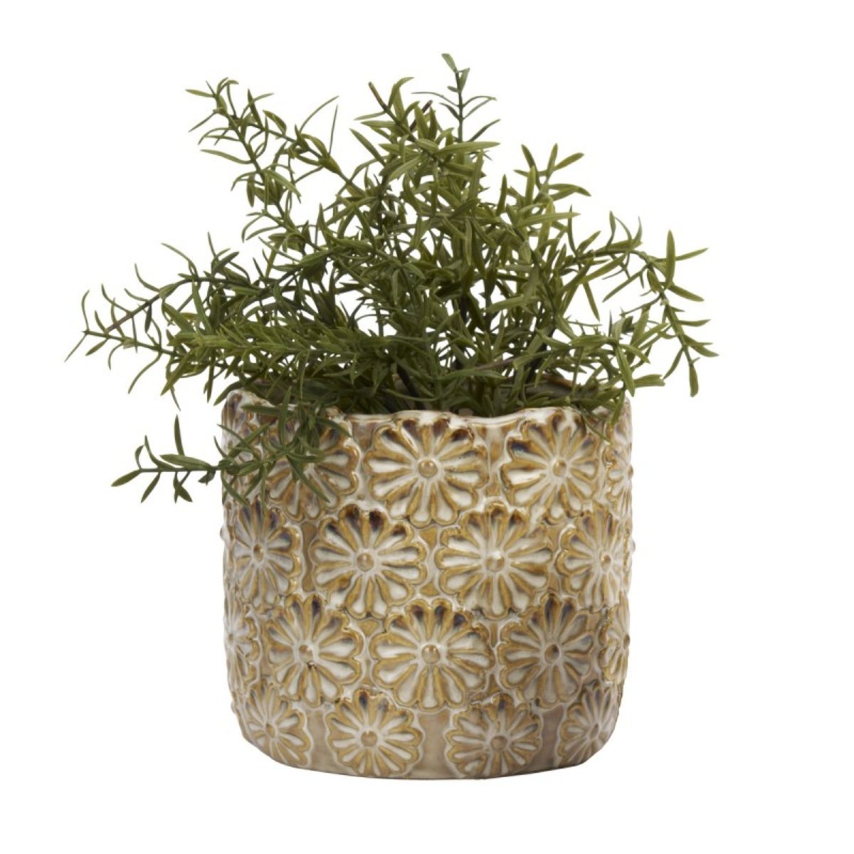 Cache-pot grès floral texturé set de 2 beige, MADAM STOLTZ
