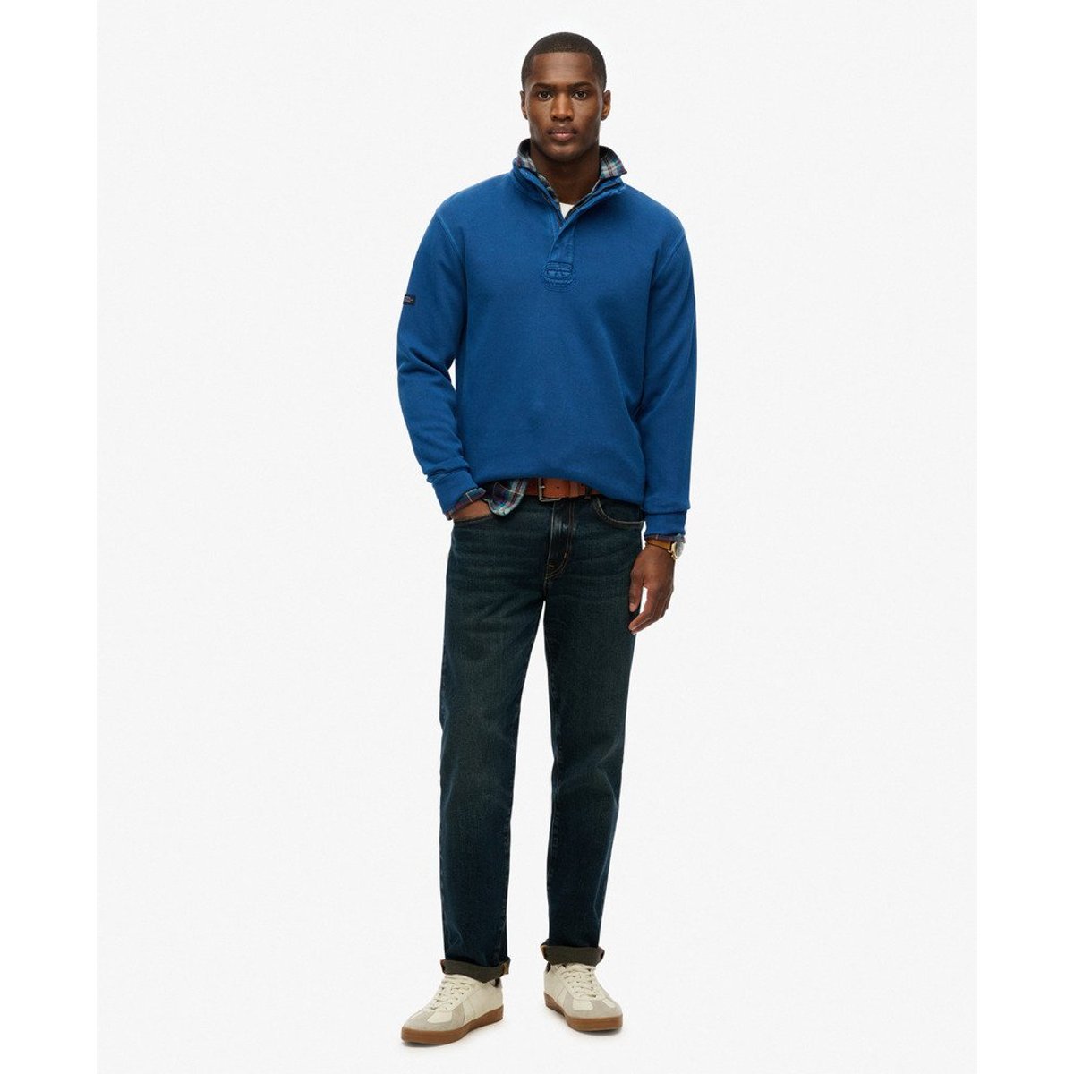 Sweatshirt Demi-Zip Piqué Classique en Coton bleu délavé, SUPERDRY