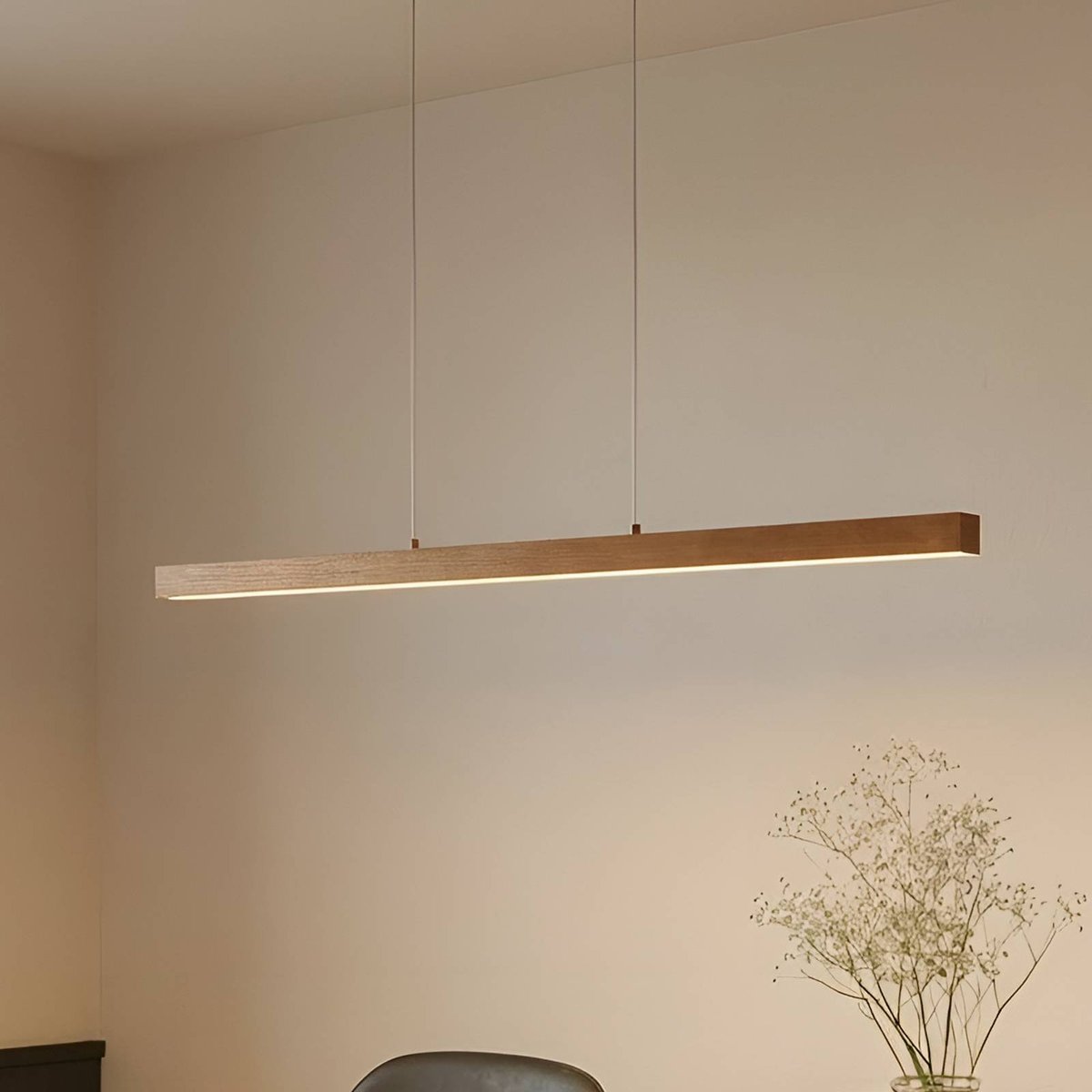 Suspension en bois moderneLED, Nihalo bois clair, blanc, LUCANDE