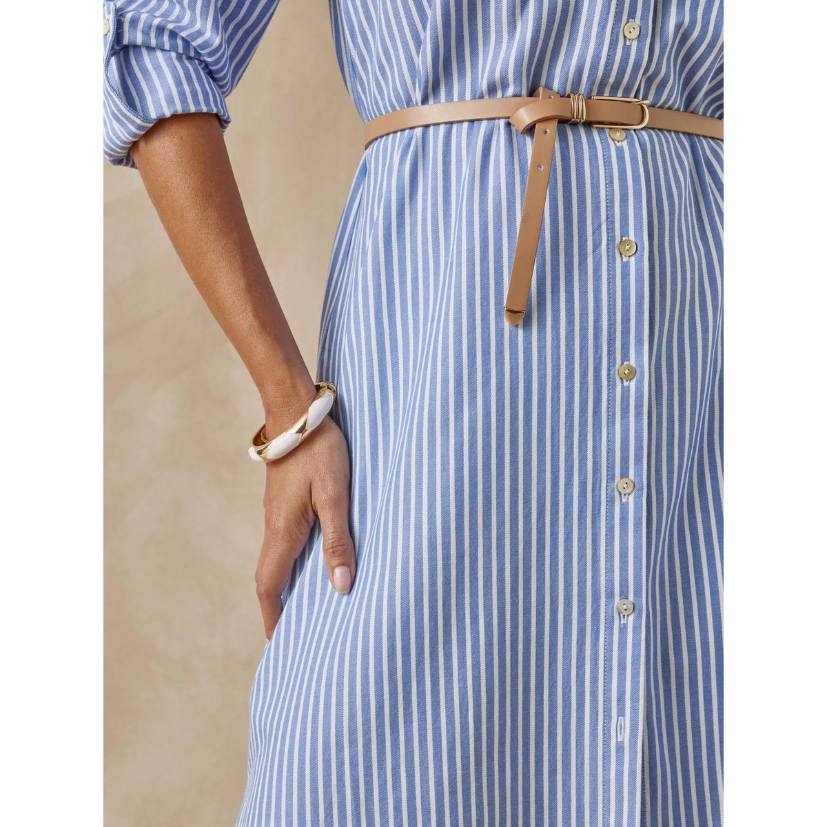 Robe chemisier boutonnée blanc rayé bleu, DAXON