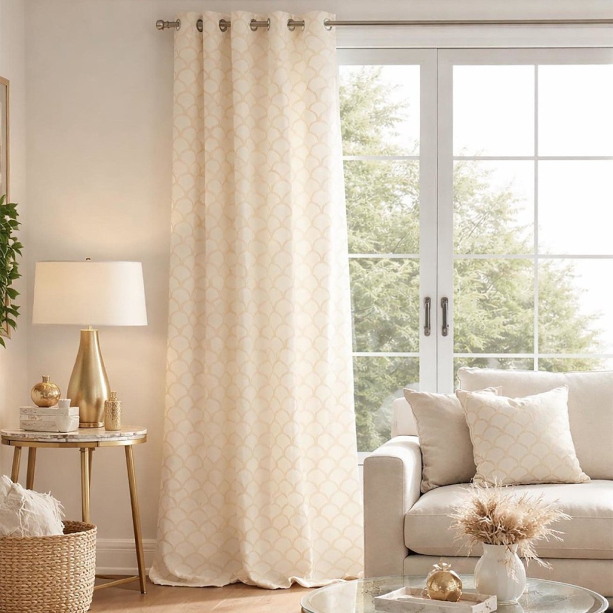 Rideau à œillets 140x280 CRISTY imprimé métallisé beige, DECORATIE
