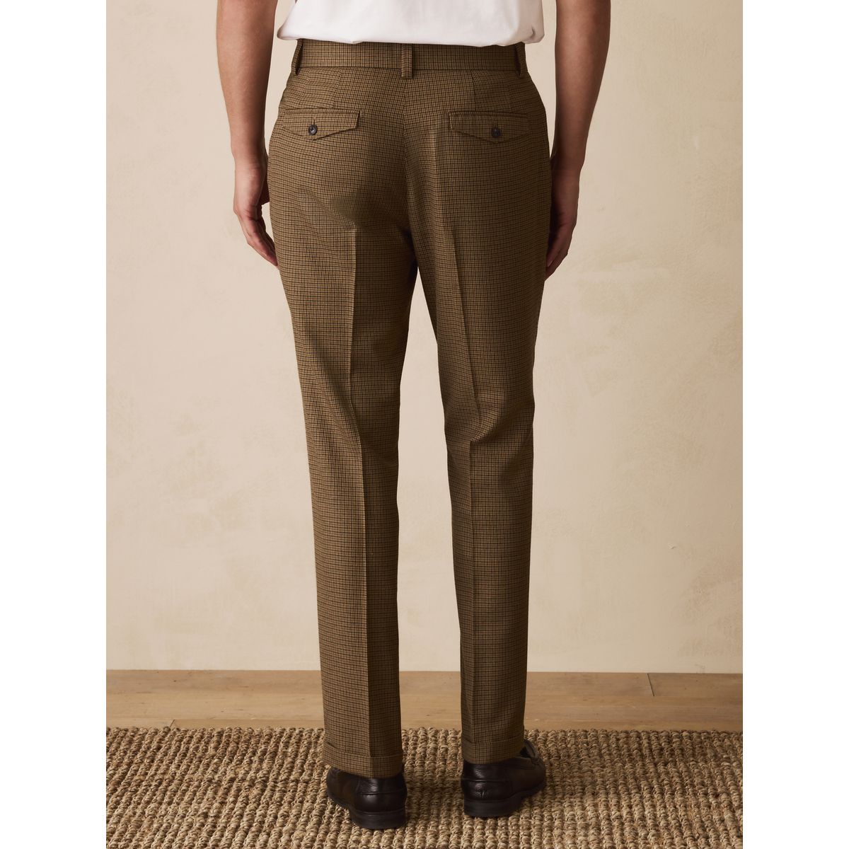 Pantalon élégant texturé dent de chiot brune, NEXT