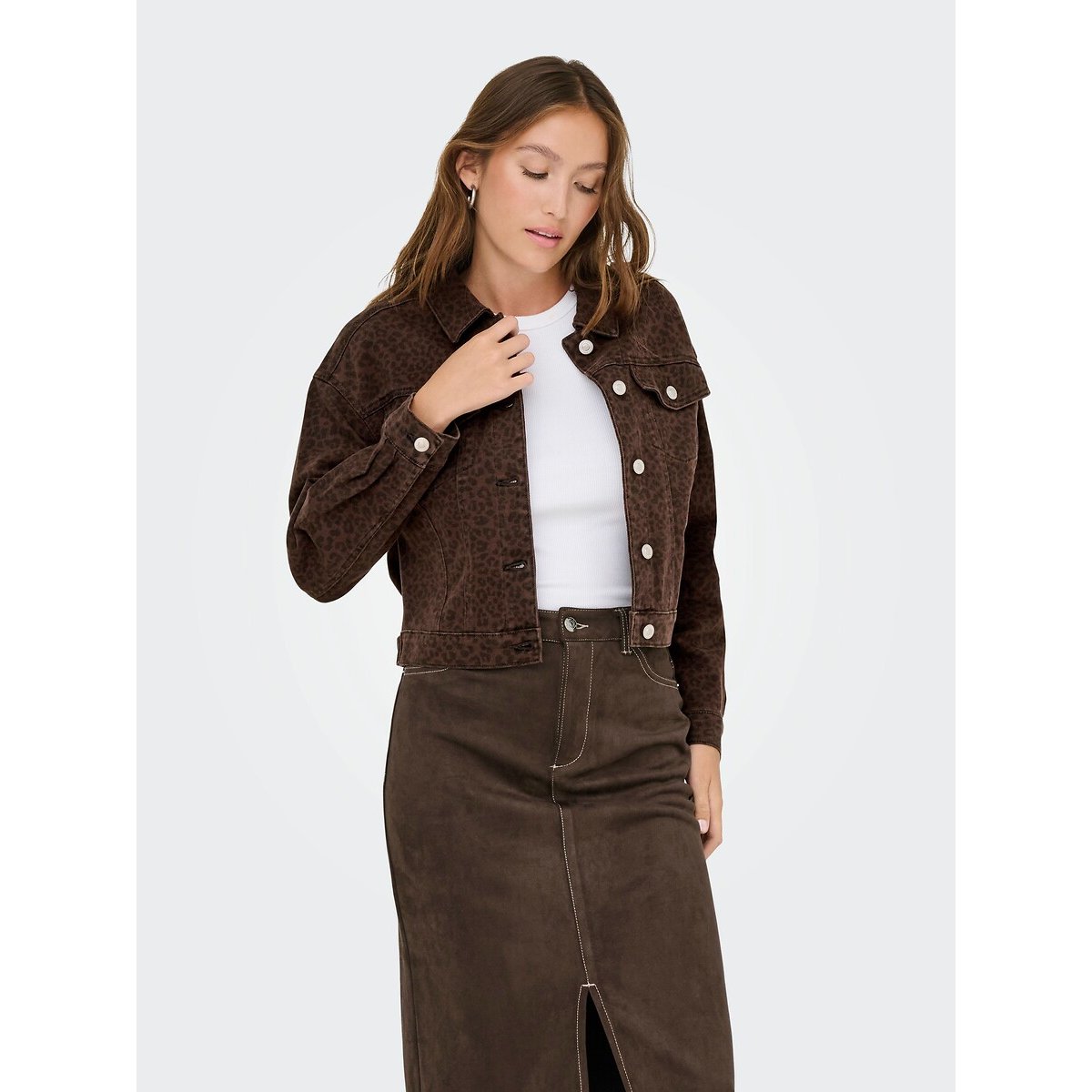 Veste léopard courte en denim imprimé léopard, ONLY