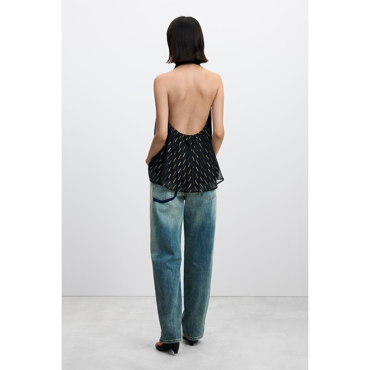 blouse à col halter avec détails métallisés noir, DESIGUAL