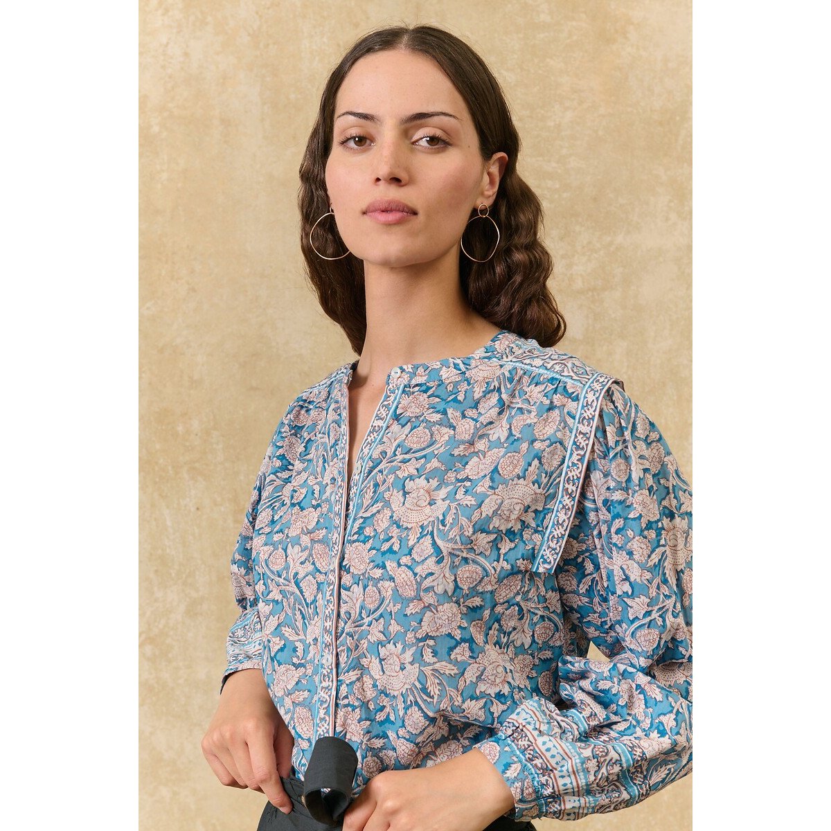 Blouse col rond à manches longues fleurie, JANE imprimé bleu/rose, LOUISE MISHA