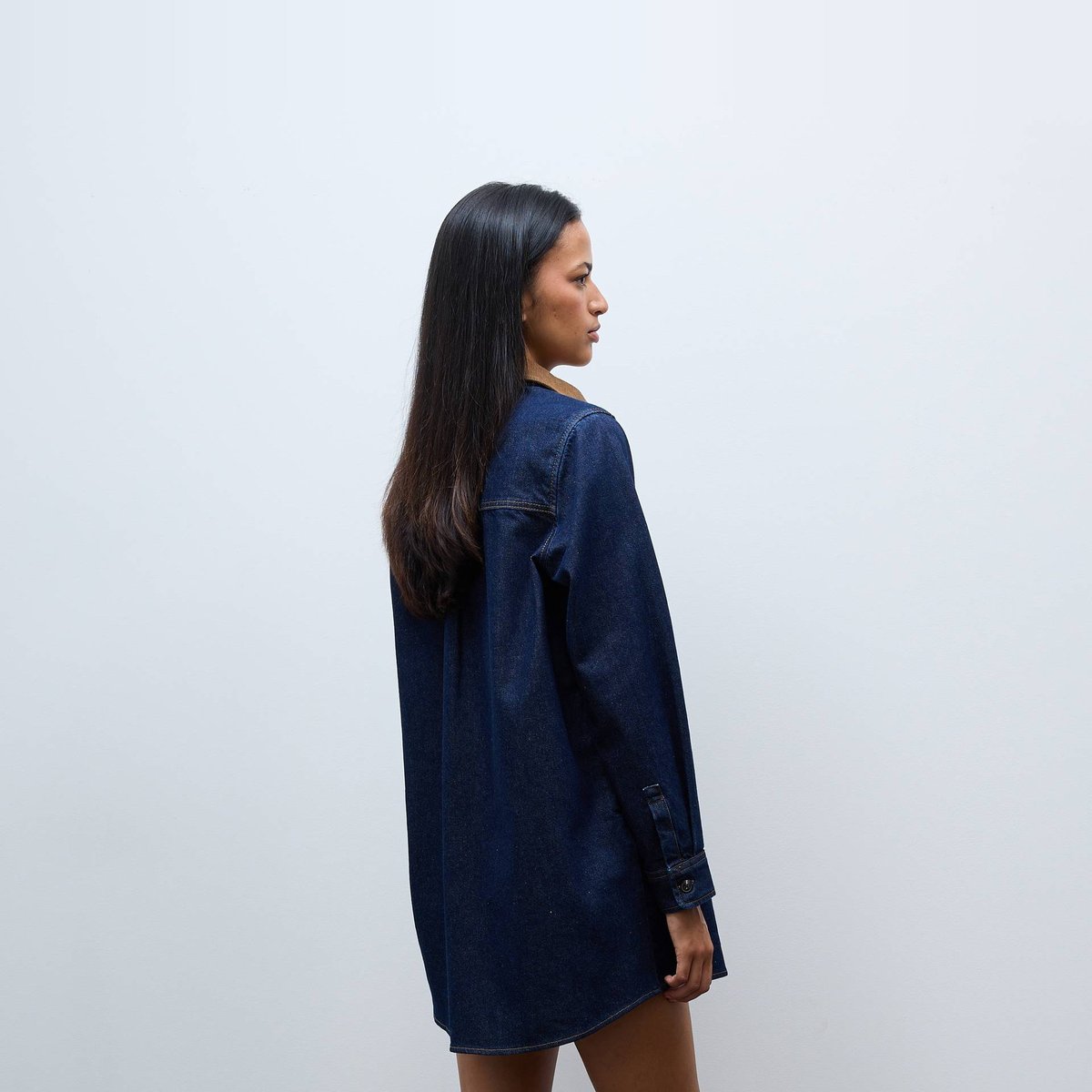 Robe courte jean col velours en coton BIO GOTS brut denim, MONOPRIX