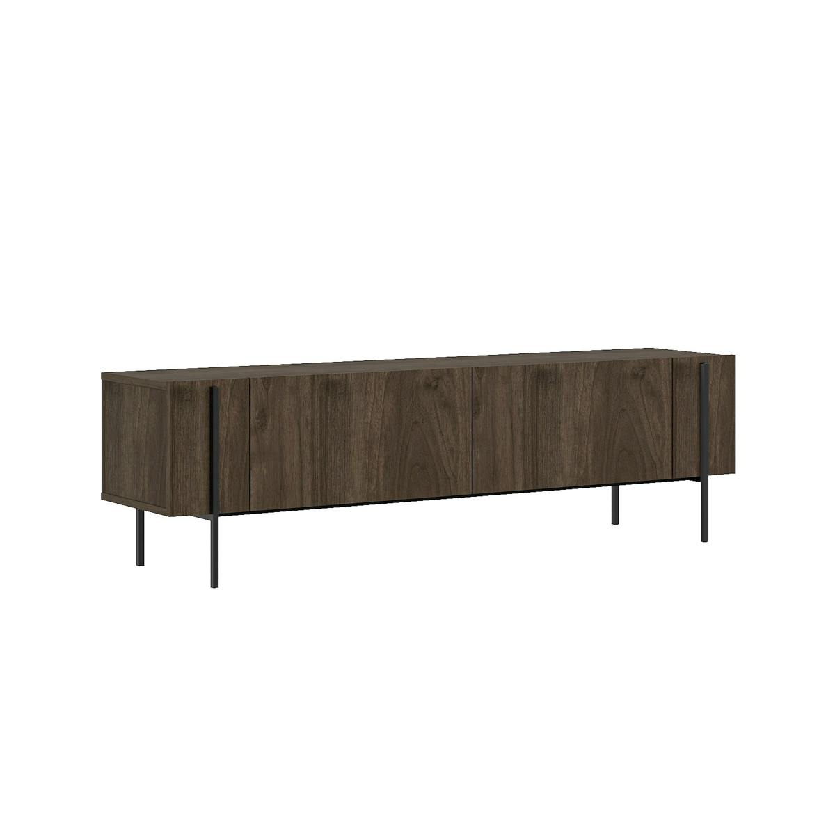 Meuble TV design effet bois foncé pieds noirs baguette JENA bois naturel, PIER IMPORT