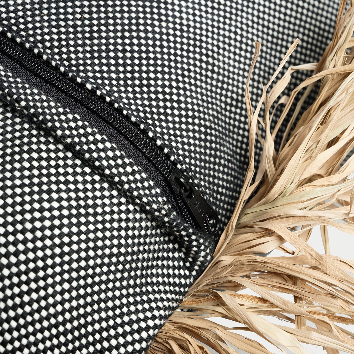 Housse de coussin en coton et raphia BONITA noir beige, BAZAR BIZAR