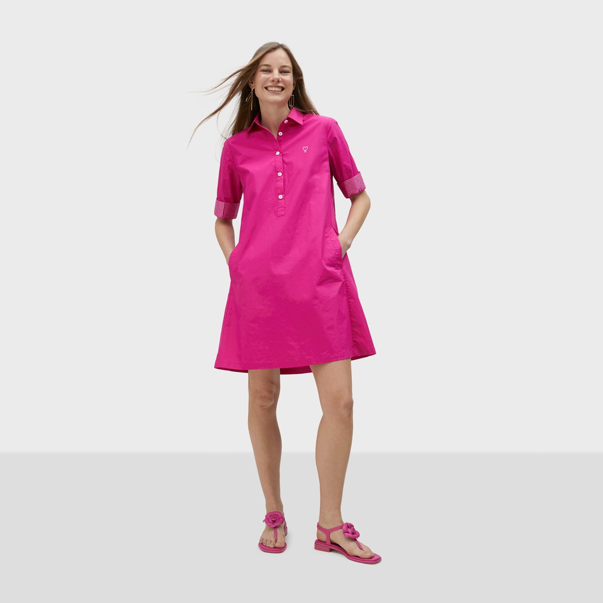 Robe chemise à manches 3/4 fushia, LOLA CASADEMUNT