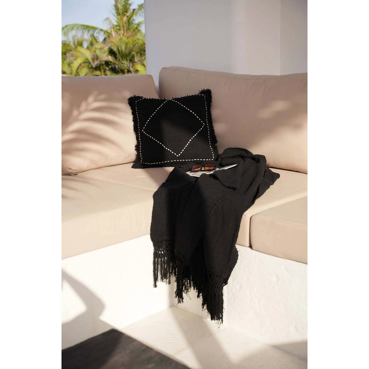 Housse de coussin en coton KASBAH noir blanc, BAZAR BIZAR