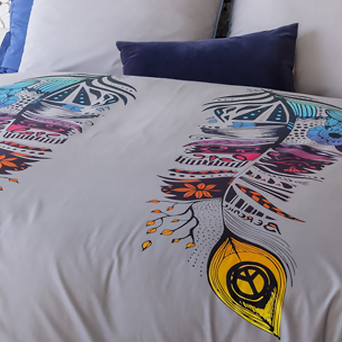 Parure housse de couette en percale de coton, Monica gris, C DESIGN HOME TEXTILE