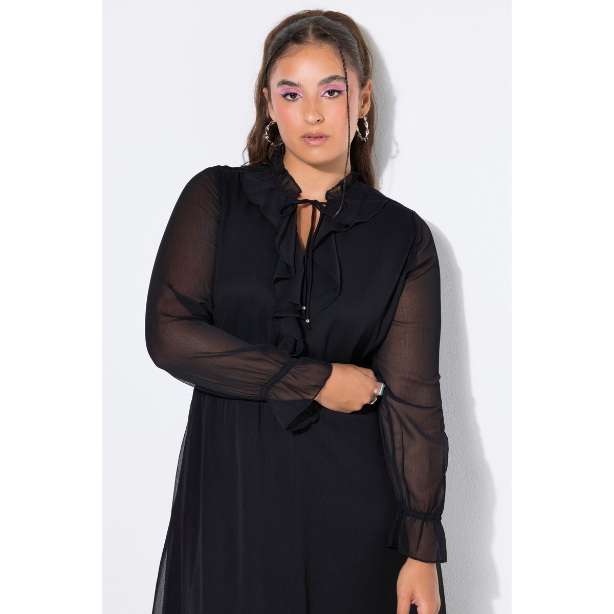 Robe maxi, coupe trapèze, mousseline noir, STUDIO UNTOLD