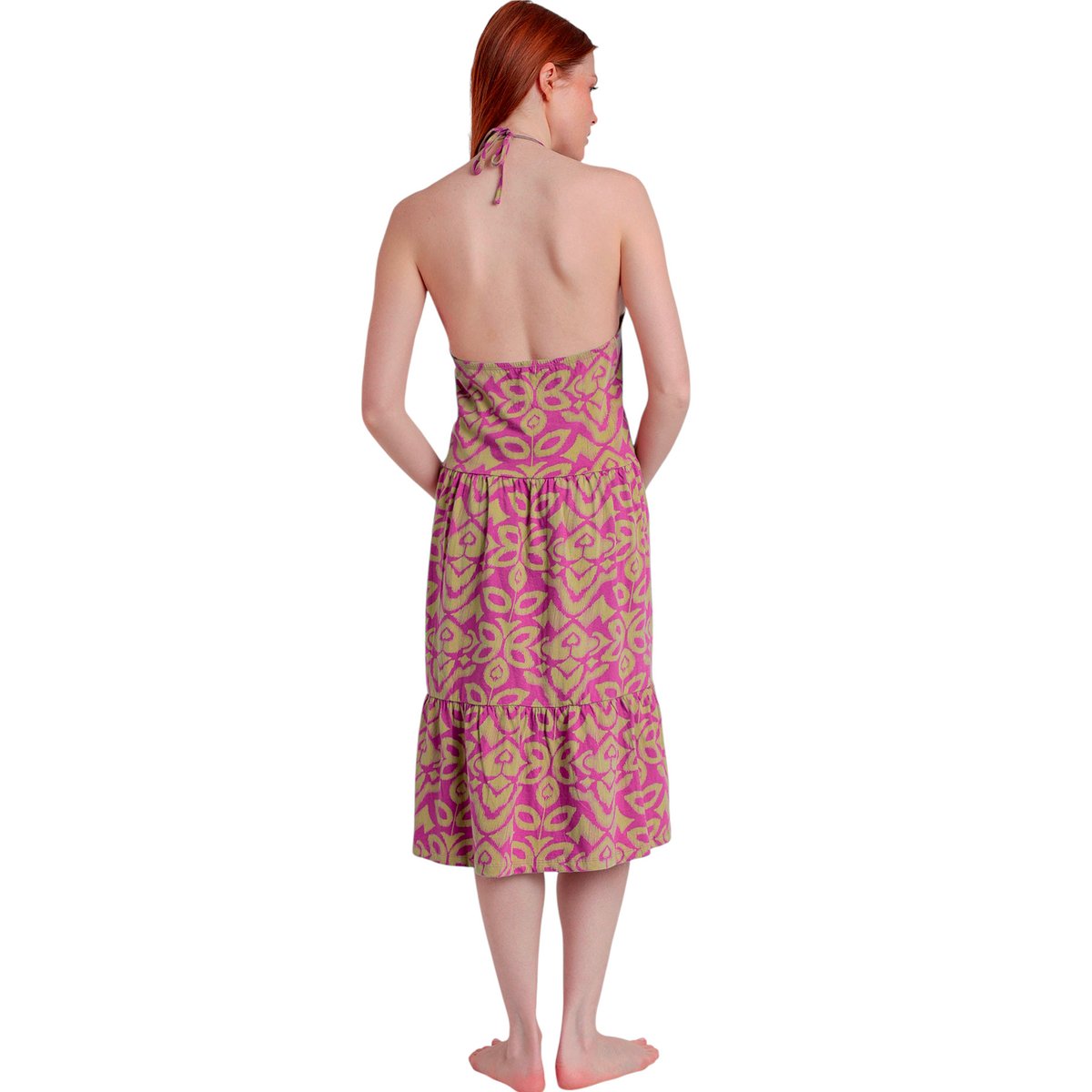Robe estivale mi-longue dos nu Pink And Green violet, ADMAS