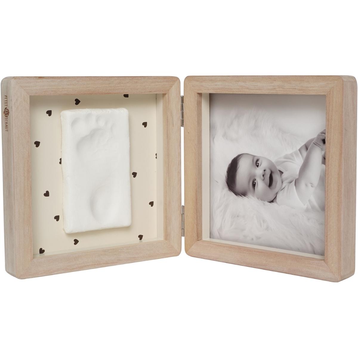Cadre photo empreintes Double Jolis Cœurs beige, bois, PETIT ARTICHAUT