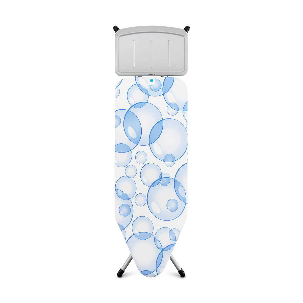 Ironing Board C, 124x45cm with Solid Steam Unit Holder, Perfect Flow blue/white, BRABANTIA