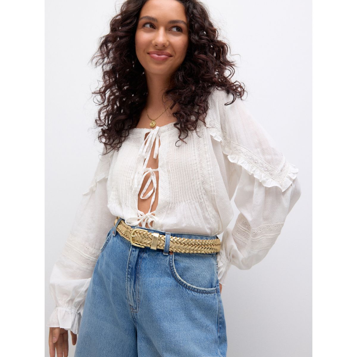 Ceinture en cuir tressé à la main doré, NEXT