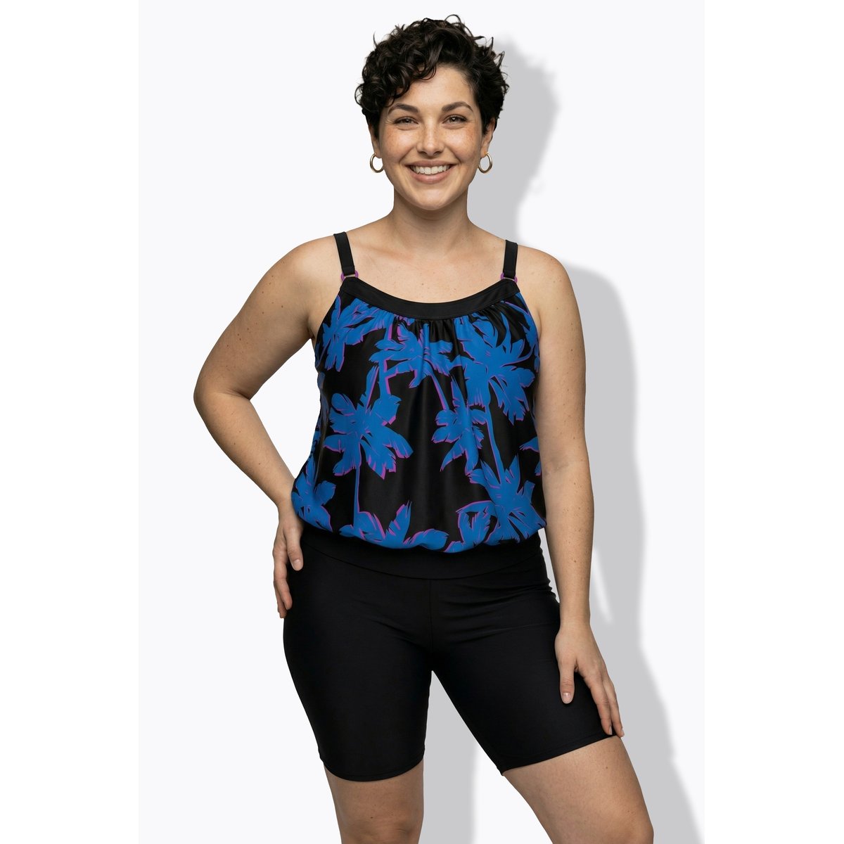 Tankini avec short, motif palmiers noir, ULLA POPKEN