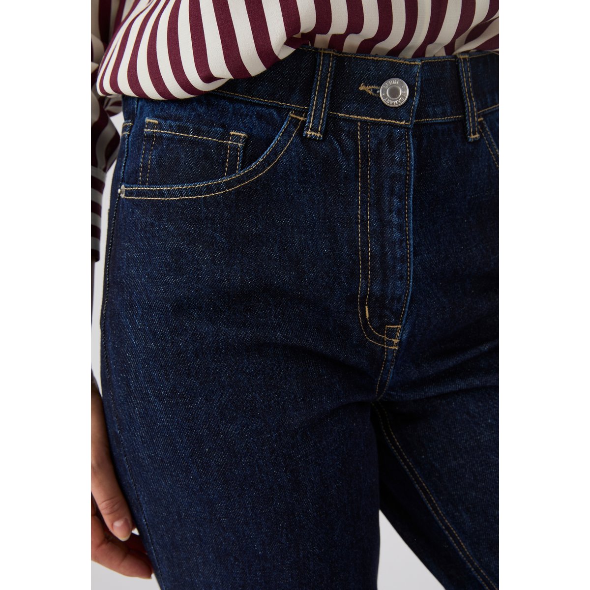 Jean coupe droite à revers bleu denim foncé, DAMART