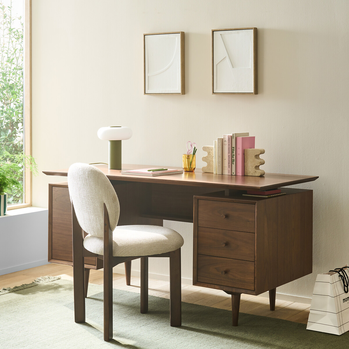 Bureau vintage double caisson noyer plaqué, QUILDA noyer, LA REDOUTE INTERIEURS