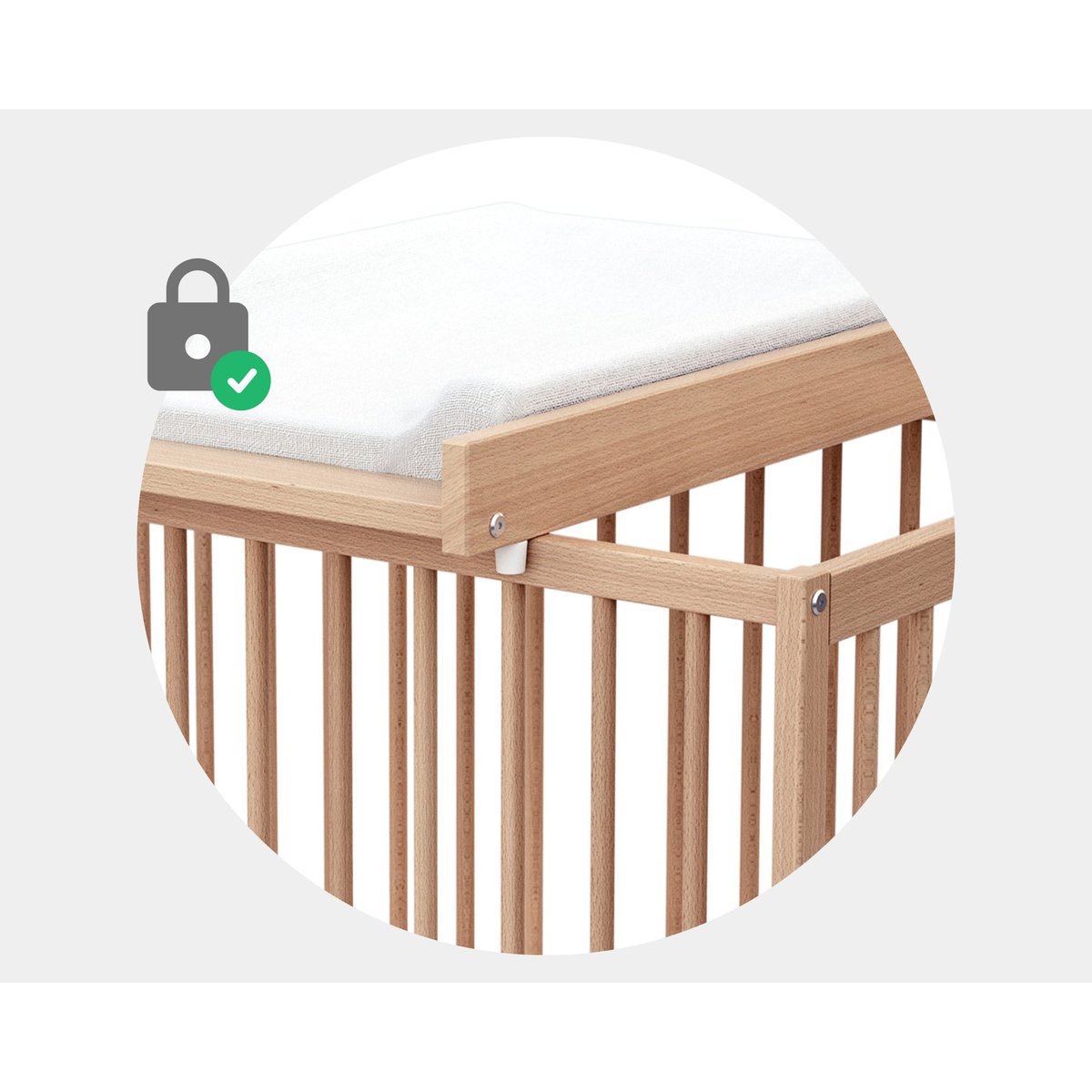 Plan à langer amovible pour lit bébé en bois Mona hêtre verni, WEBABY