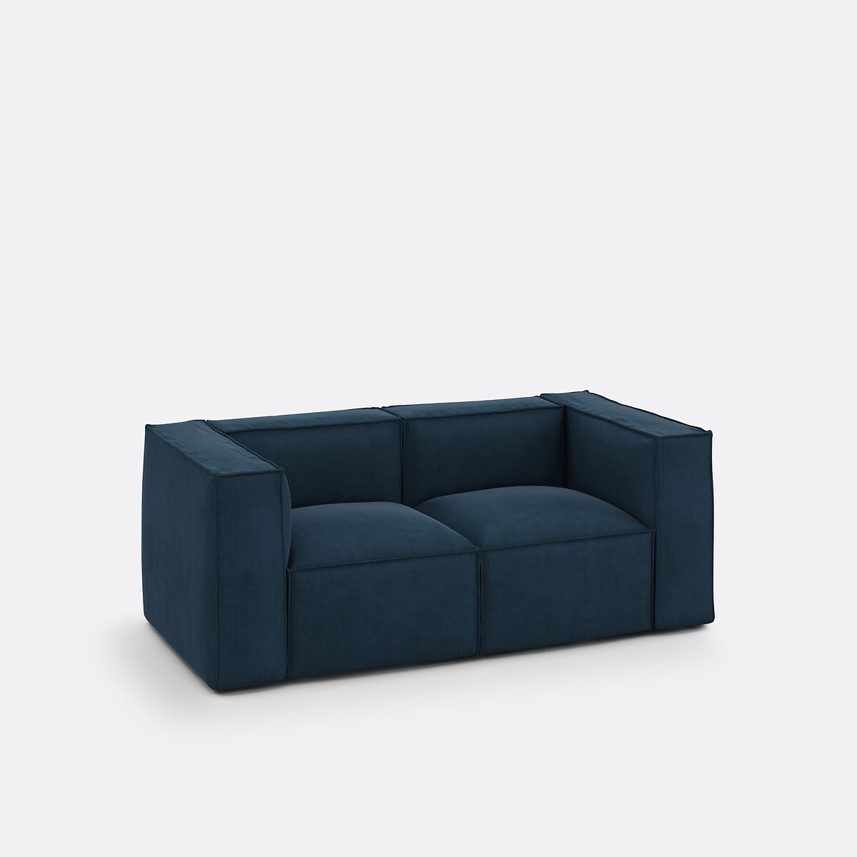 Canapé modulable 2 places, en velours côtelé fines côtes, SEVEN bleu, LA REDOUTE INTERIEURS