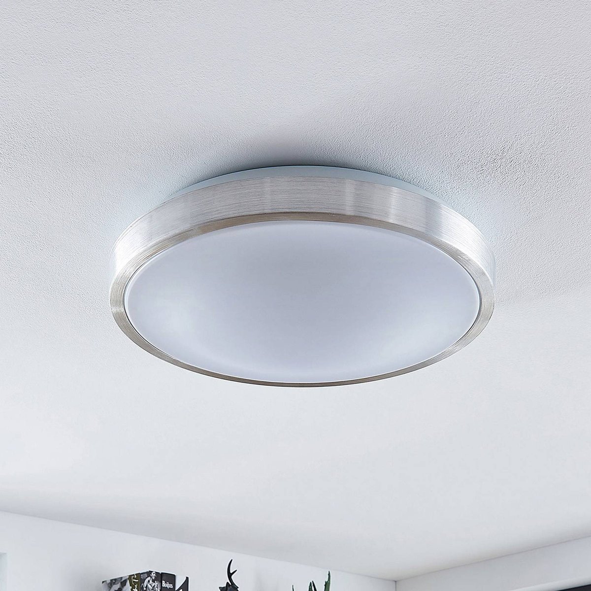 Plafonnier en aluminium moderneLED, Emelie aluminium, blanc, LINDBY