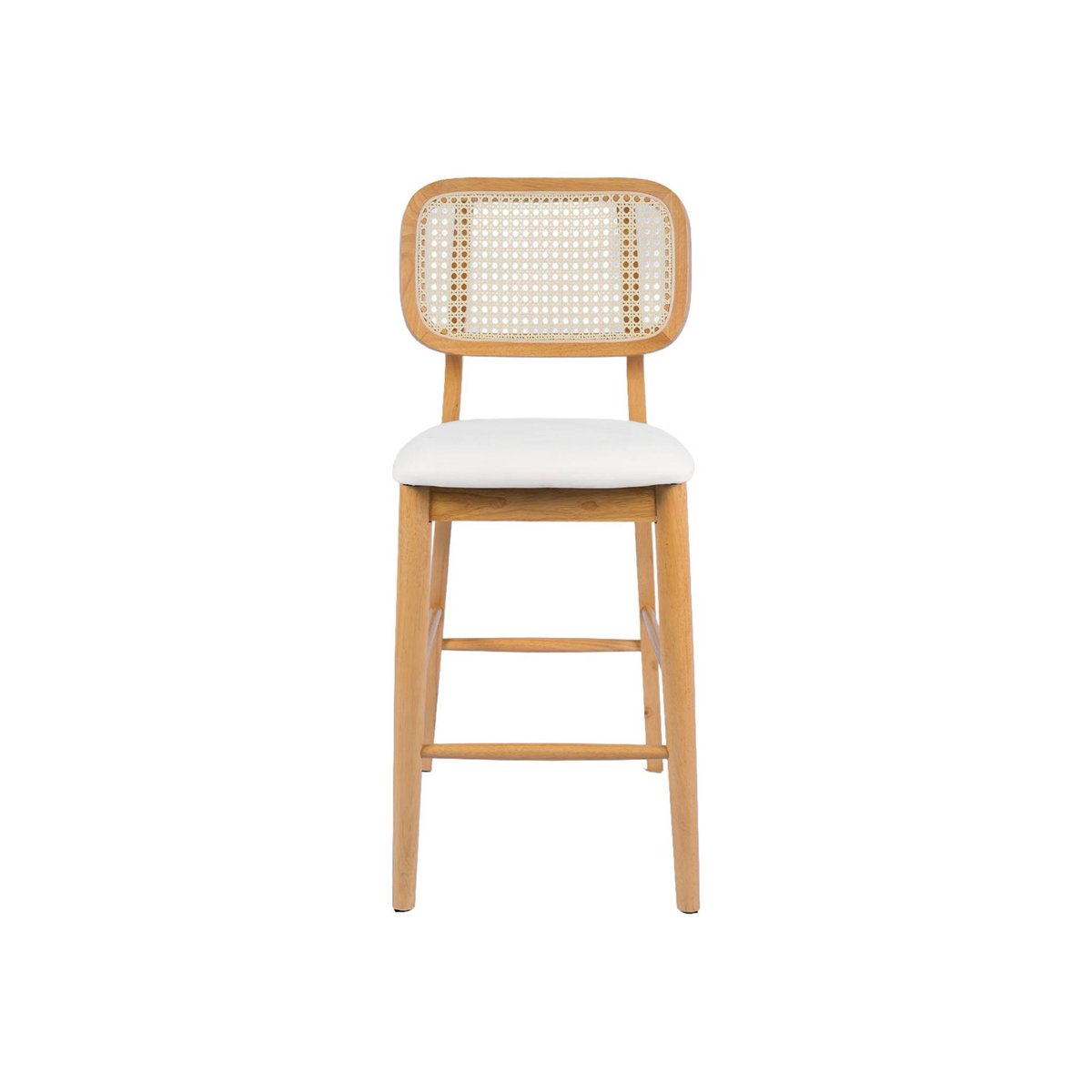 Tabouret de bar bois d'hévéa cannage et tissu 66,5cm (lot de 2) MANI naturel, SWEEEK