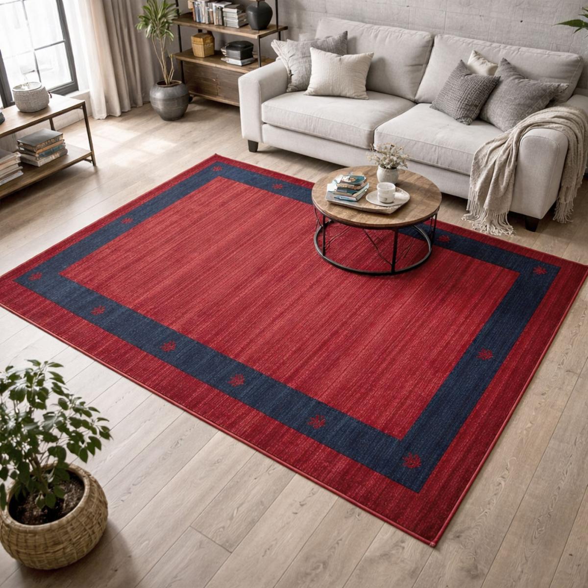 Tapis salon et chambre tissé motif simple CHOBAY 5 rouge, UN AMOUR DE TAPIS