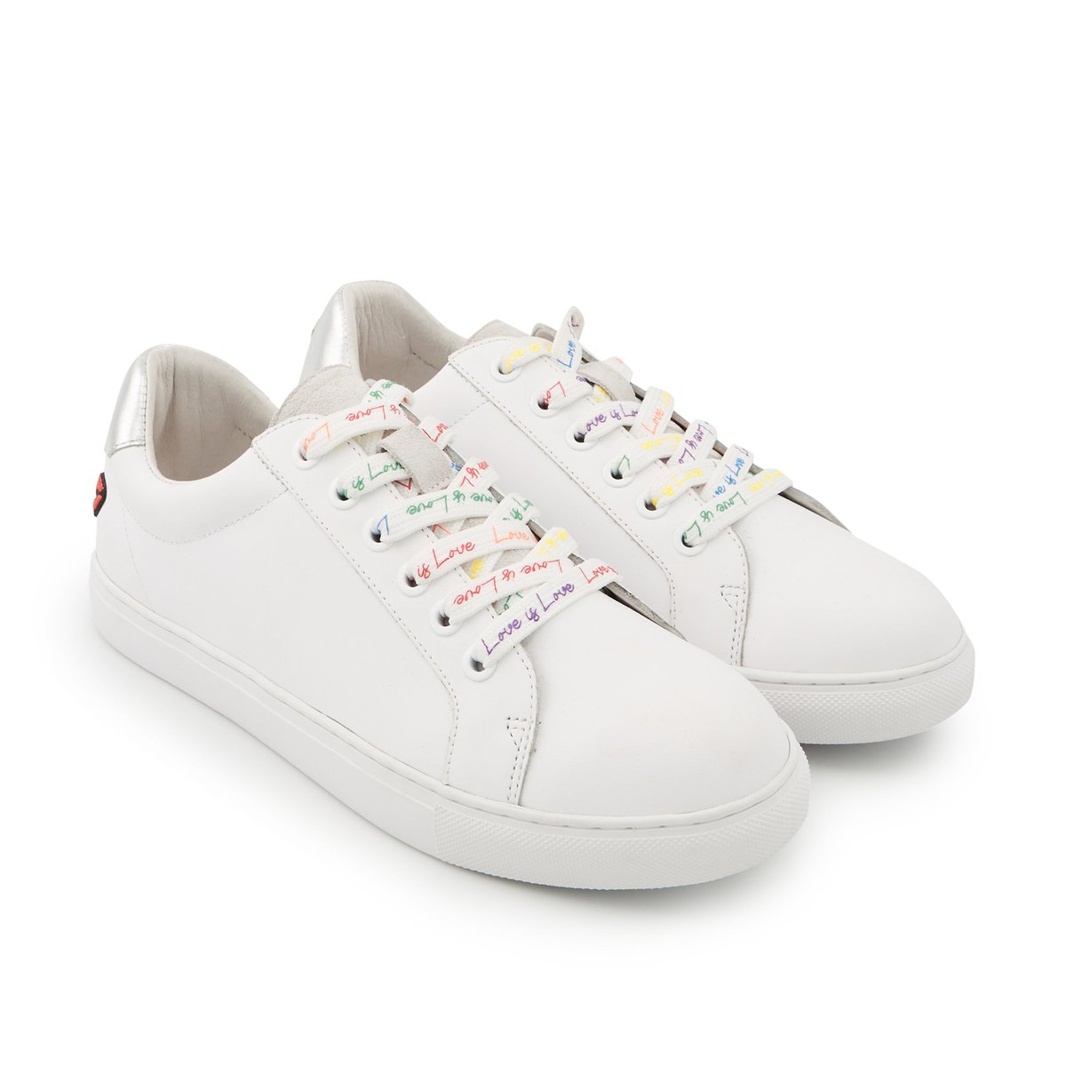 Baskets En Cuir Simone Love Is Love blanc, BONS BAISERS