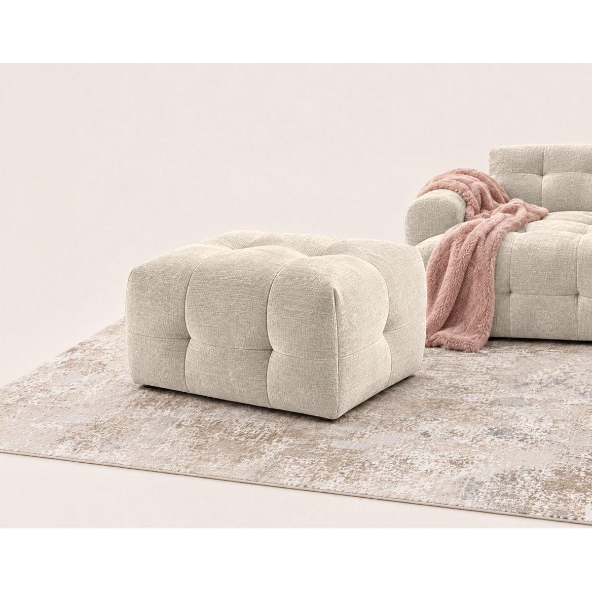 Pouf en velours texturé, DIANE beige, BEST MOBILIER