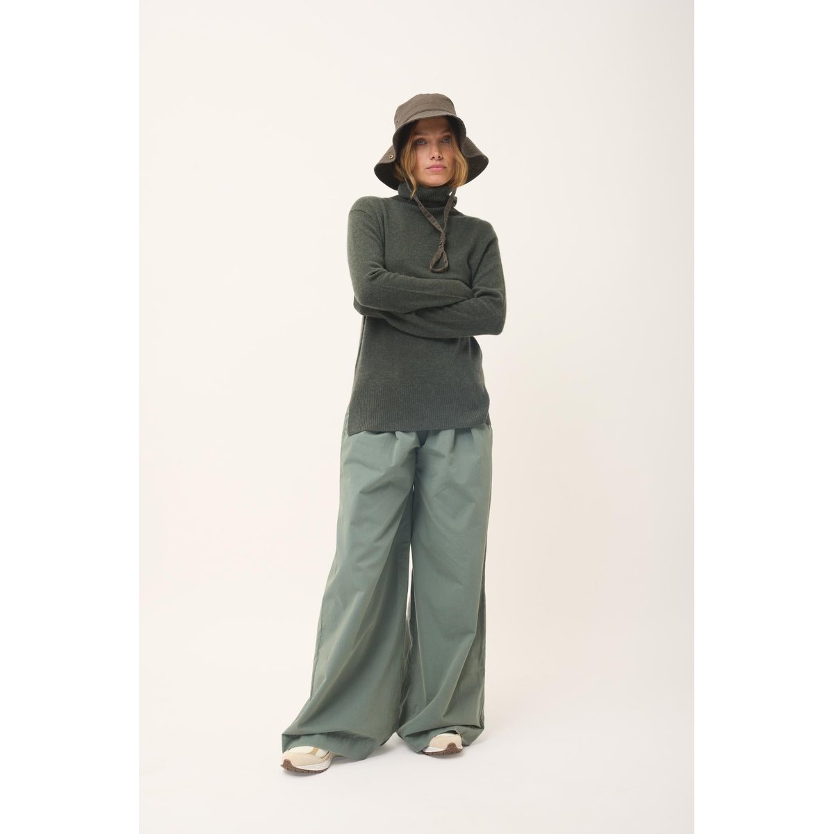 Pull Col Roulé Kaki Chiné Lexie kaki chiné, JUST CASHMERE