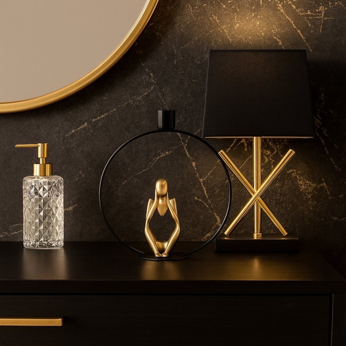 Bougeoir design silhouette penseur 22cm noir, ORNAMI