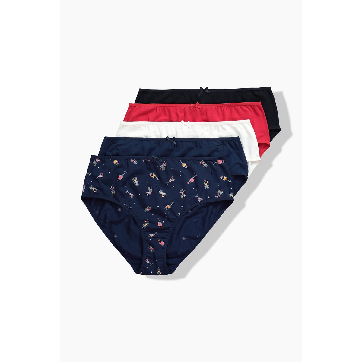 Lot de 5 culottes midi, motif cocktail / uni bleu nuit, ULLA POPKEN